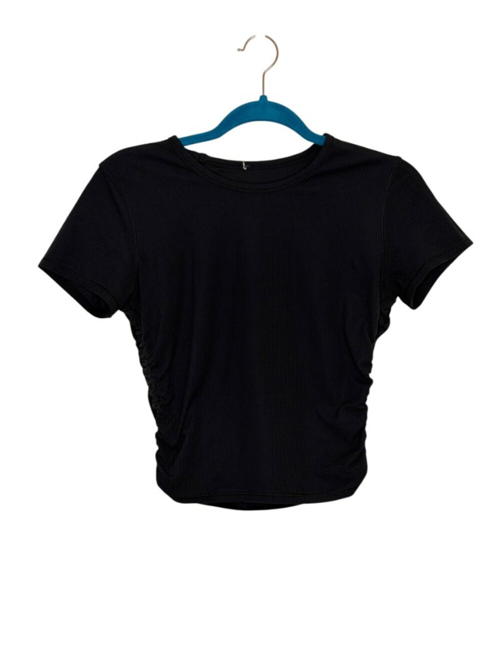 Lululemon Rib Knit T Shirt Crop Top Ruched Stretch Knit Crewneck Black S? M?